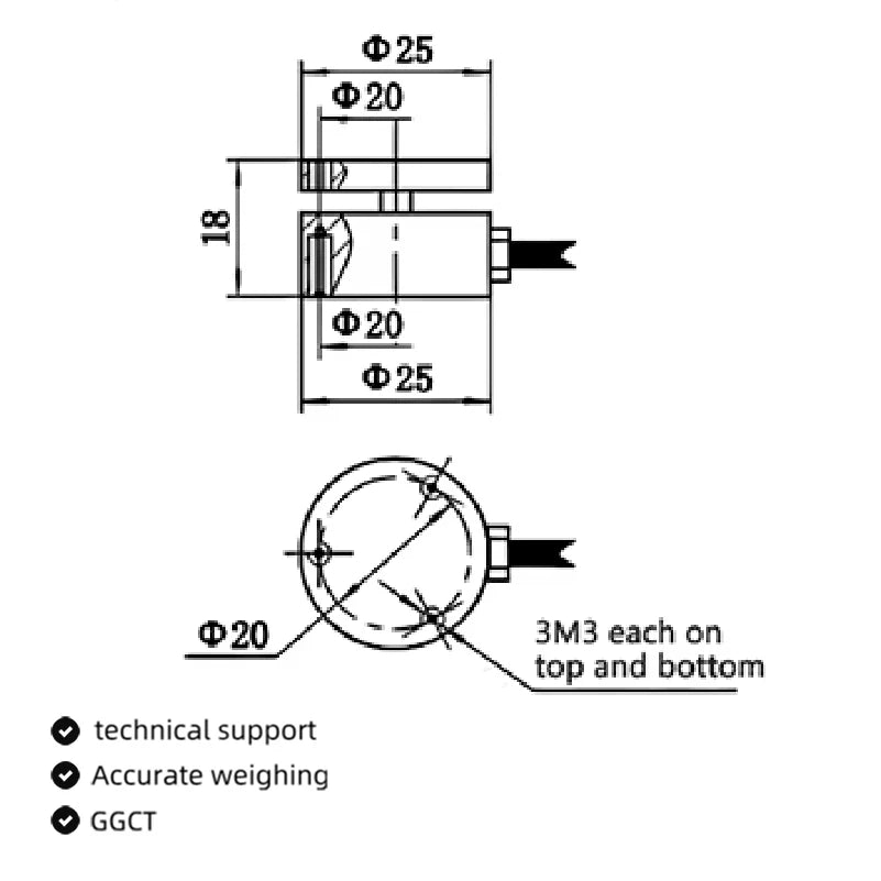 25mm High-Precision Inline Load Cell Miniature Compression and Tension Load Cell for Impact Force Measurement Industrial Testing